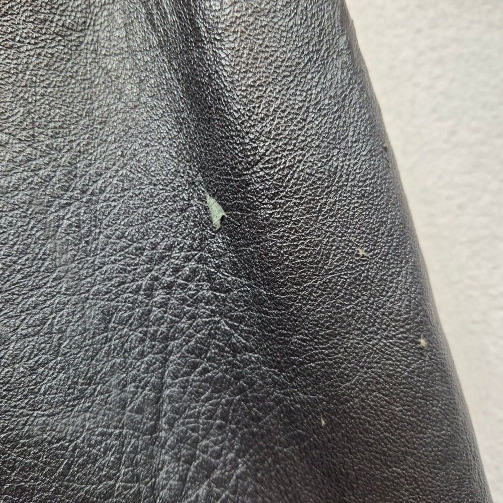 Vintage Black Leather Trench Coat Genuine Fur Collar Cuffs Size 14 Mid Length - Picture 12 of 16